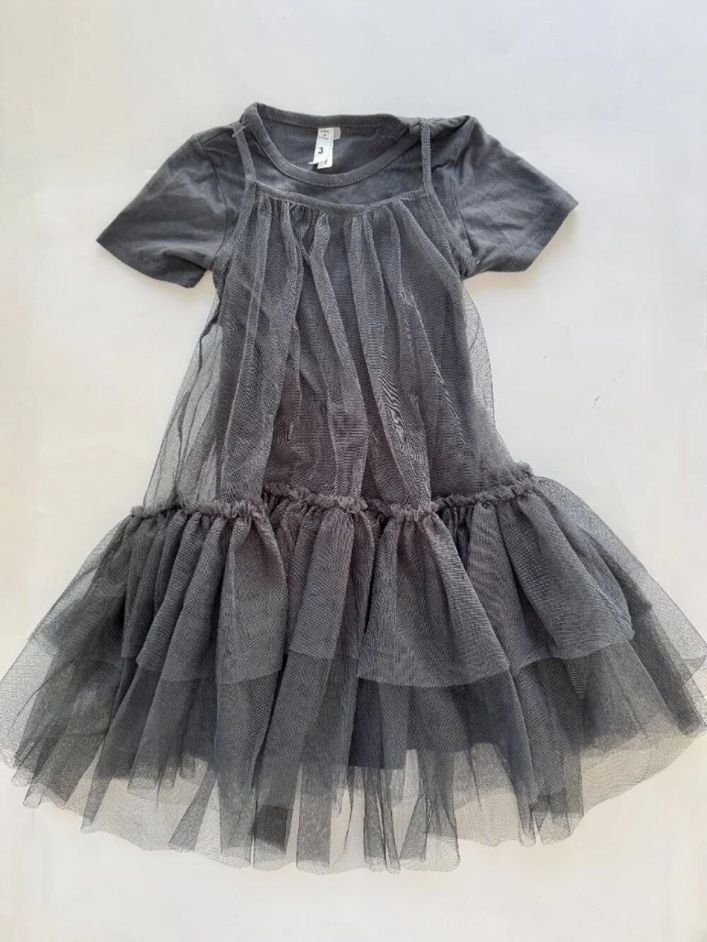 Cotton On Kids Girls Grey Tulle Tutu Dress Sz 3 Tiered